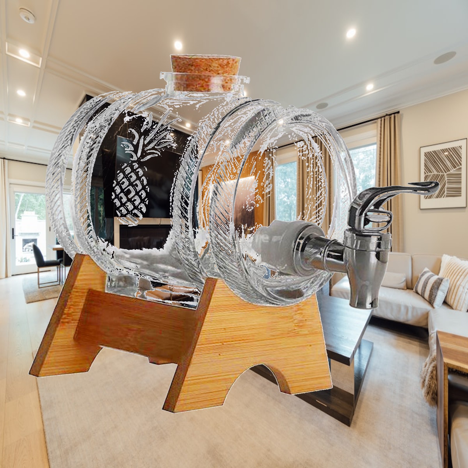Wine Beer And Spirits - Premium Glass Barrel Dispenser with Cork