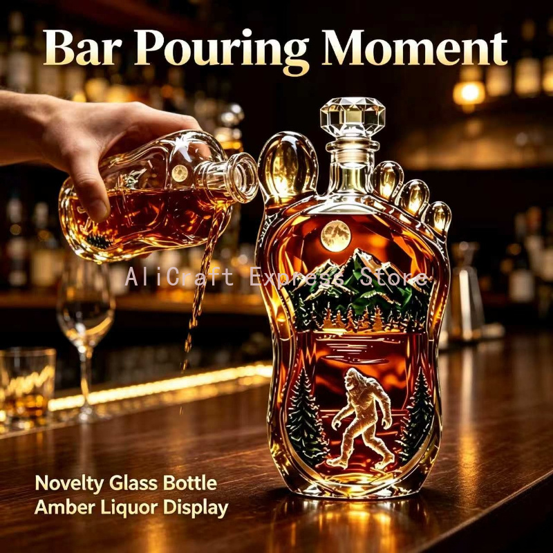 Wine Beer And Spirits - Bigfoot Footprint Whiskey Decanter, Wilderness Sasquatch